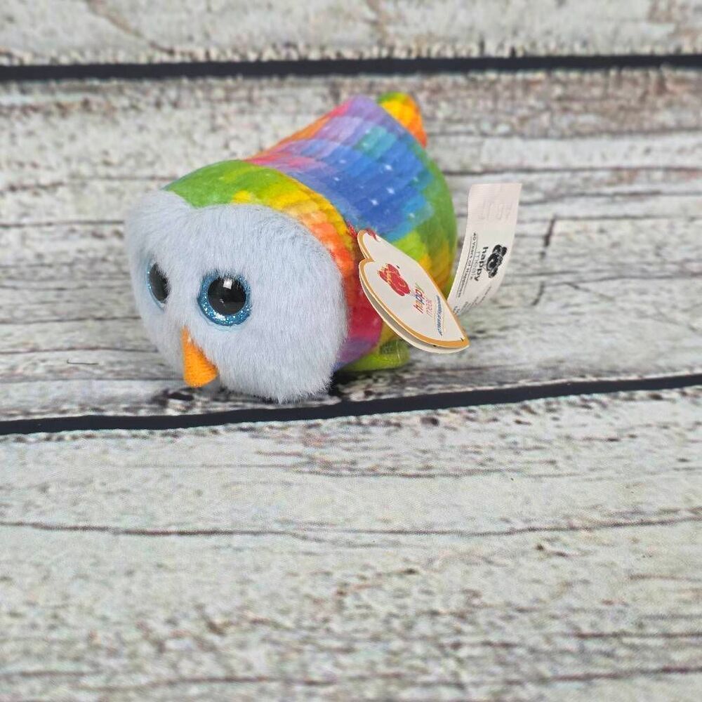 TY Beanie Boo Mimi Rainbow Owl Plush Sparkle Eyes w Tag
